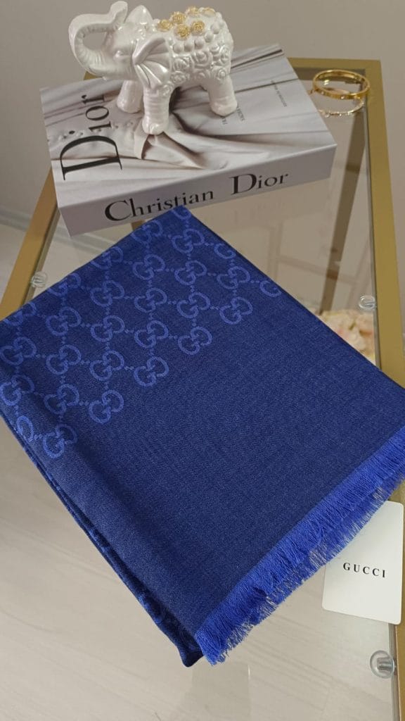A Kalite İthal Gucci Yün İpek Şal - Saks