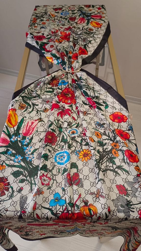 Gucci Desen İthal Vual İpek Şal - Siyah