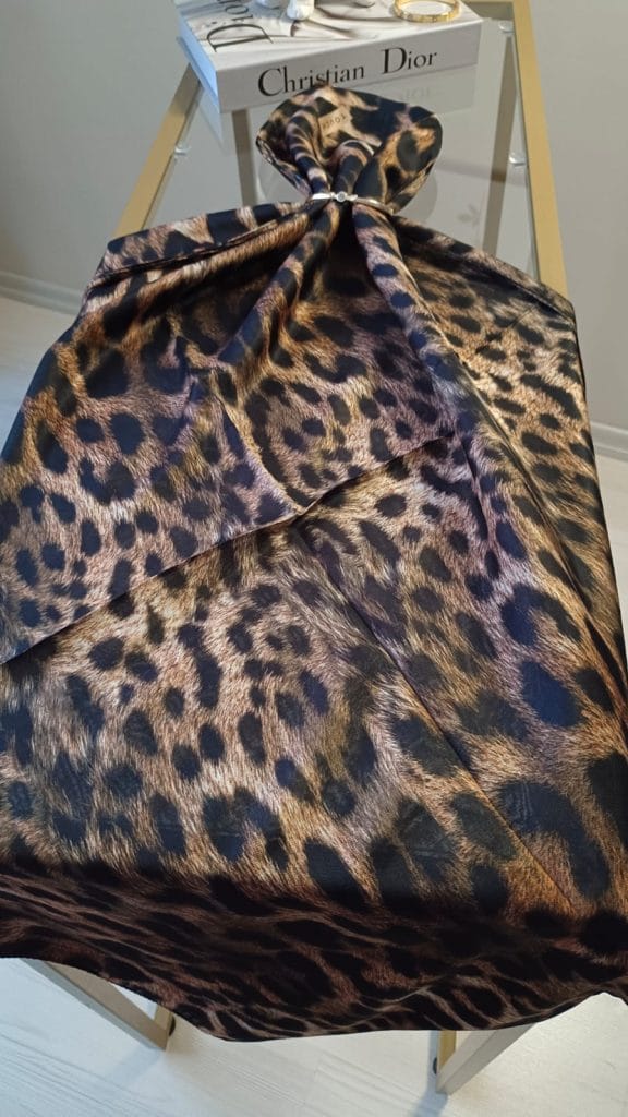 Leopar Desen Pamuk İpek Şal - Kahve