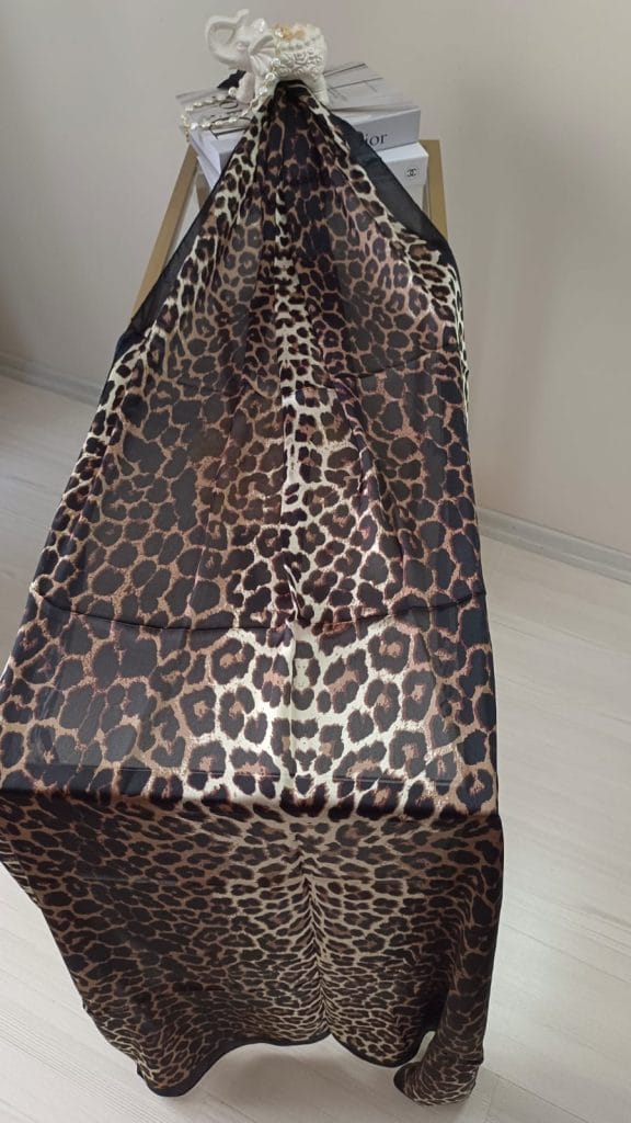 Leopar Desen Vual İpek Şal - Kahve
