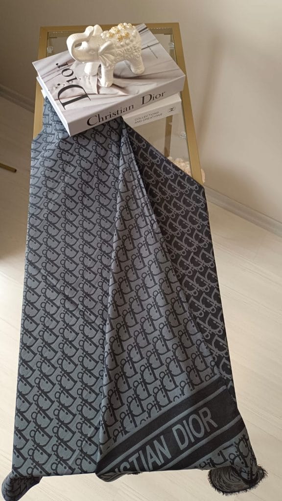 Dior Desenli İpek Kaşmir Çift Taraflı Şal - Antrasit