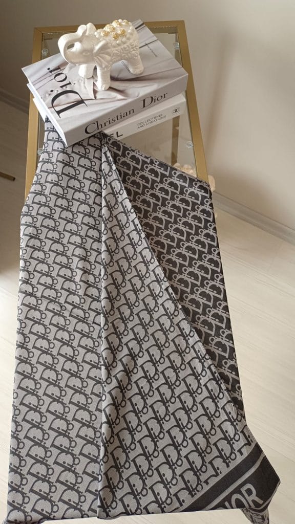 Dior Desenli İpek Kaşmir Çift Taraflı Şal - Gri