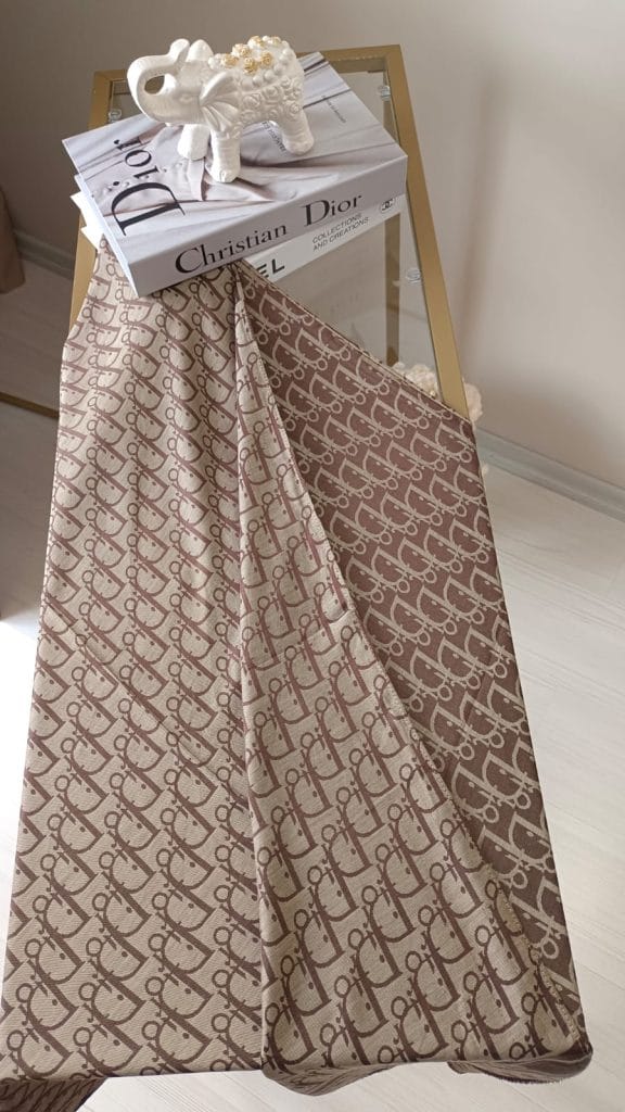 Dior Desenli İpek Kaşmir Çift Taraflı Şal - Kahve