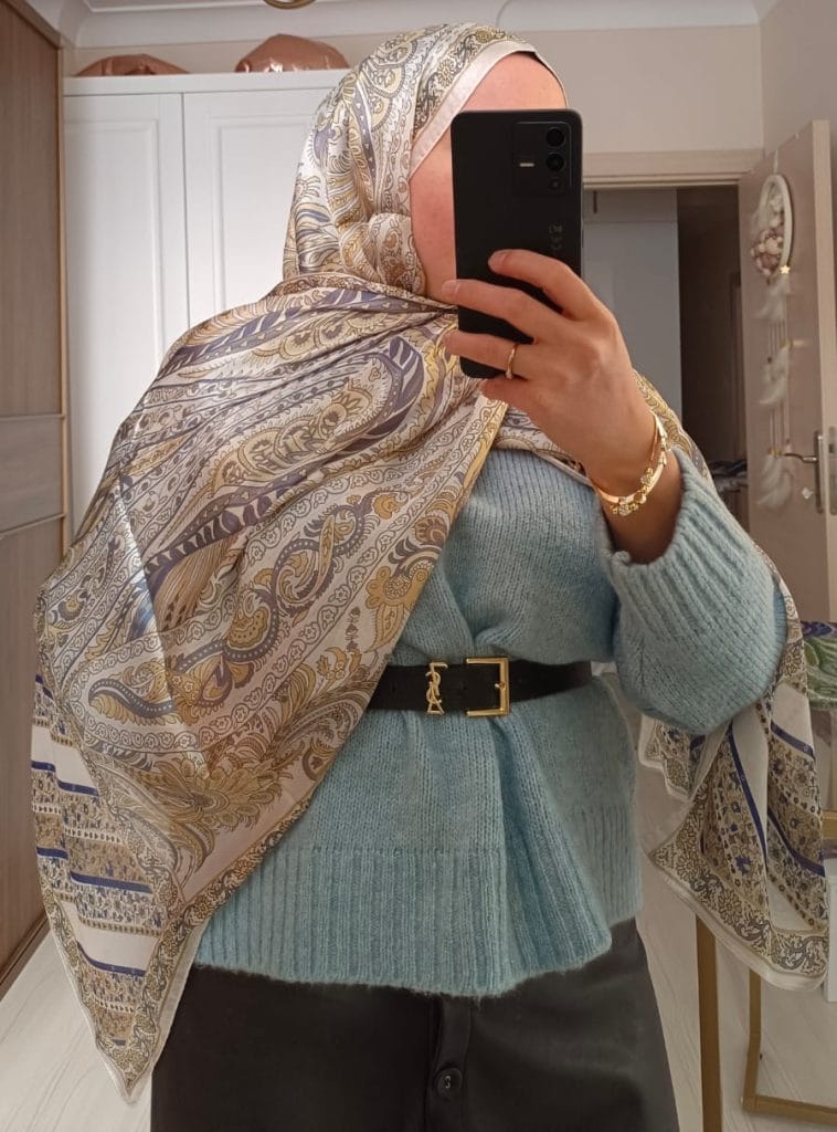Etnik Desen Vual İpek Şal - Krem Sarı