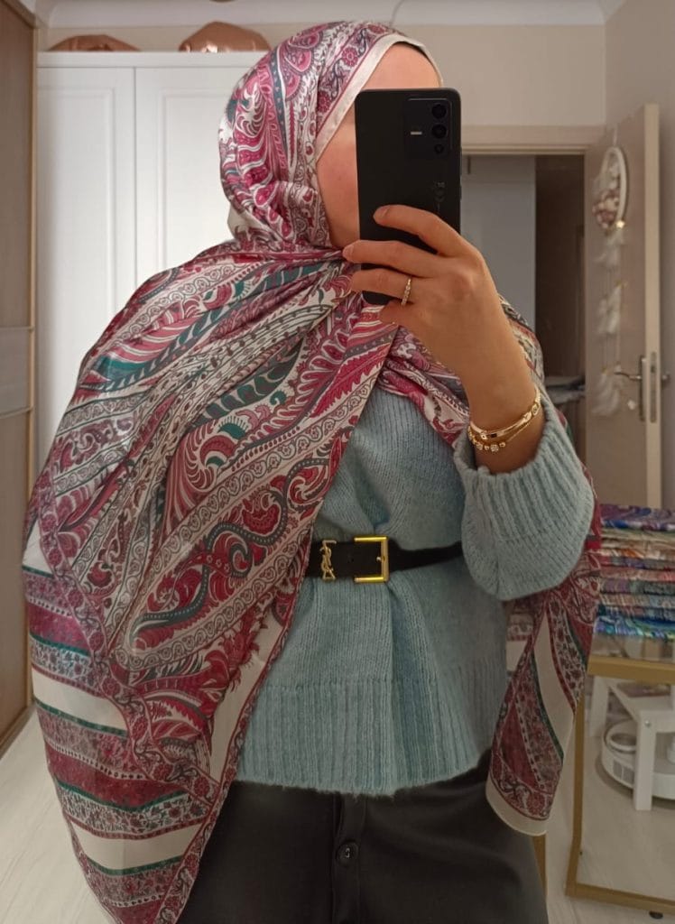 Etnik Desen Vual İpek Şal - Pembe