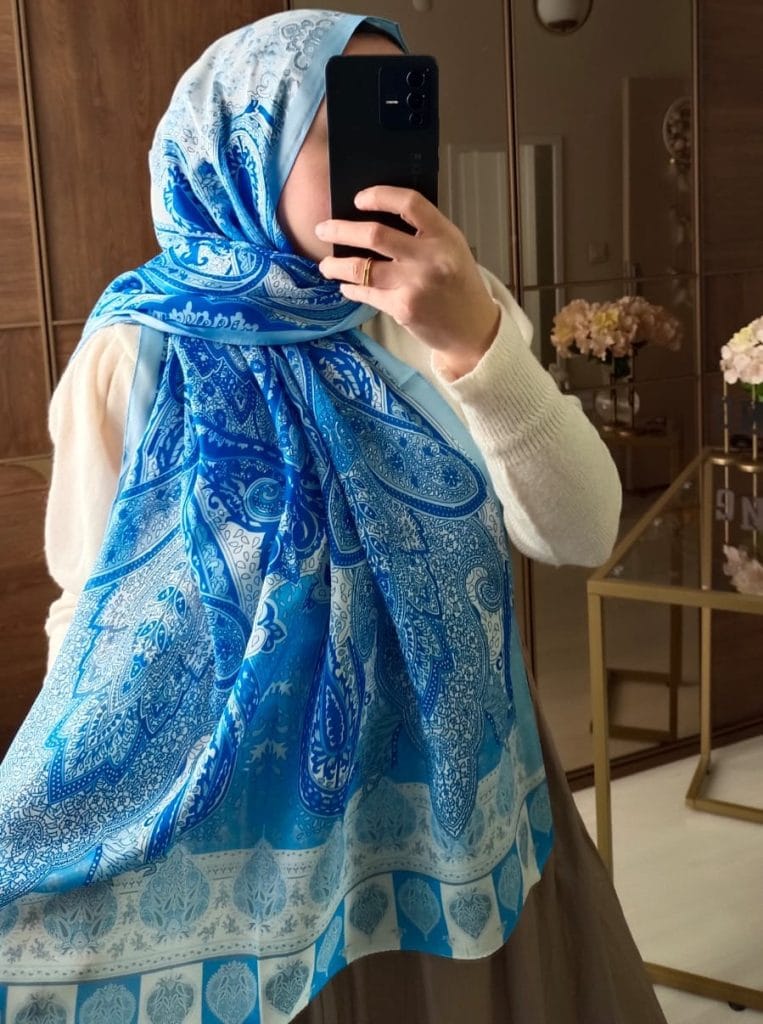 Etnik Etro Desen Pamuk Soft Şal - Bebe Mavisi