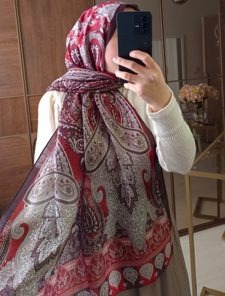 Etnik Etro Desen Pamuk Soft Şal - Bordo