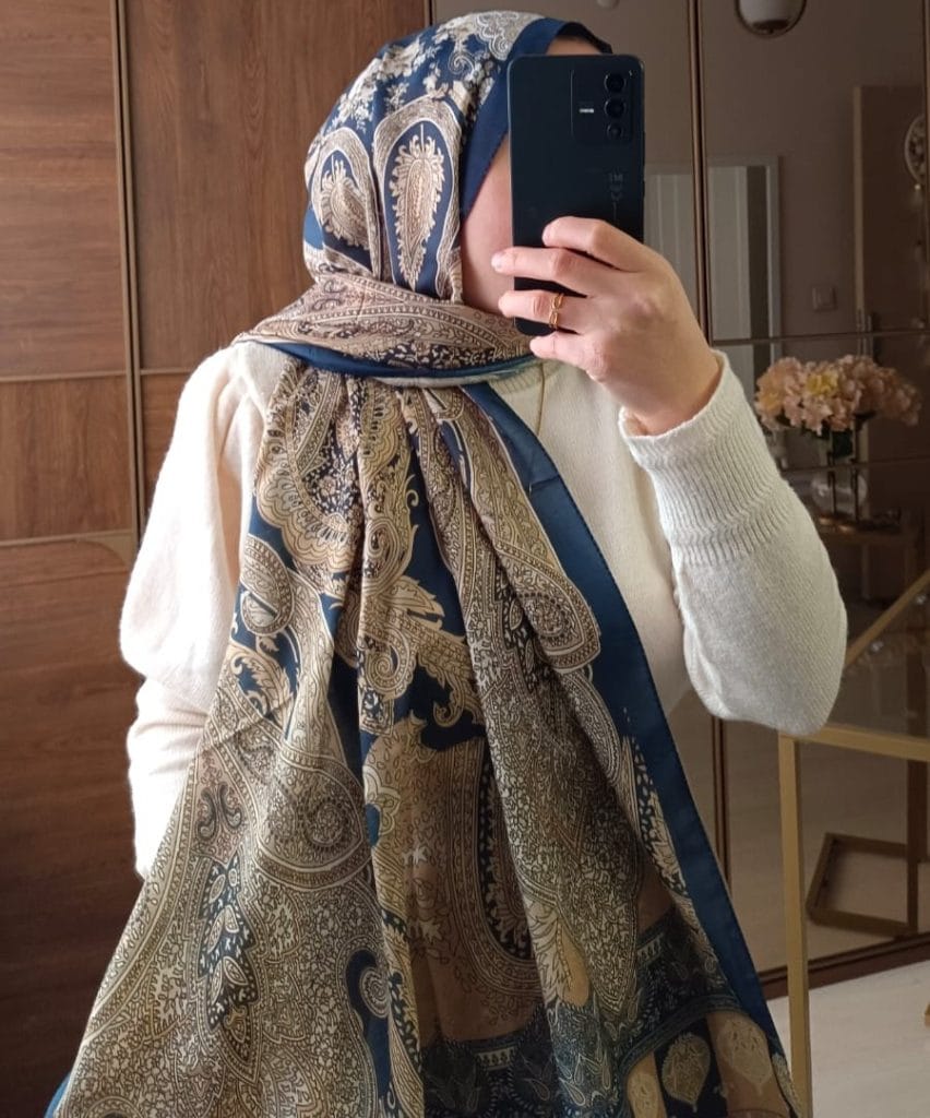 Etnik Etro Desen Pamuk Soft Şal - Gece Mavisi