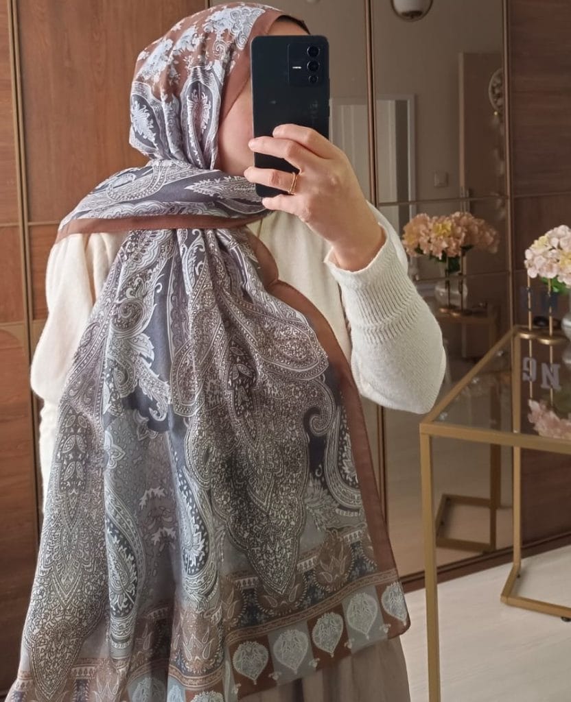 Etnik Etro Desen Pamuk Soft Şal - Kahve