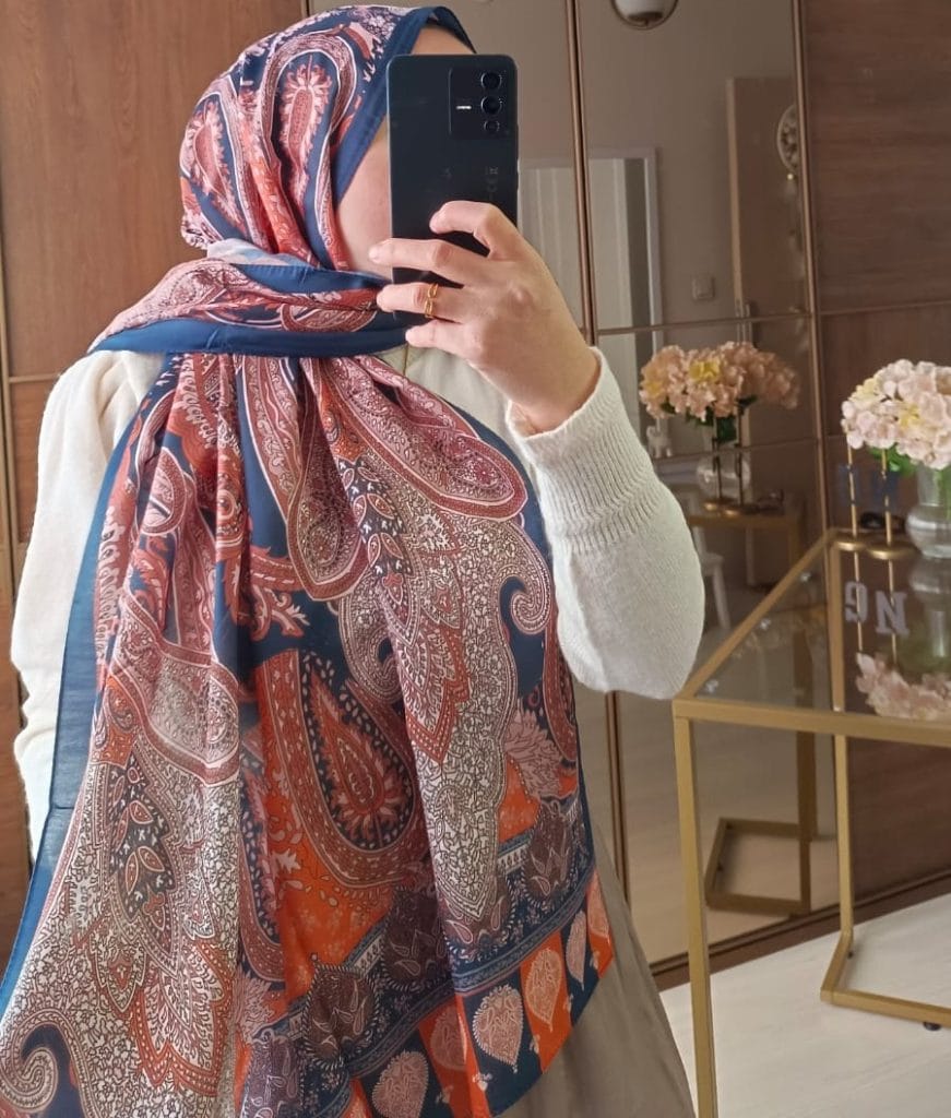 Etnik Etro Desen Pamuk Soft Şal - Kiremit