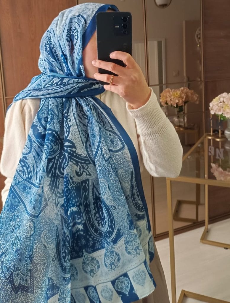 Etnik Etro Desen Pamuk Soft Şal - Lacivert