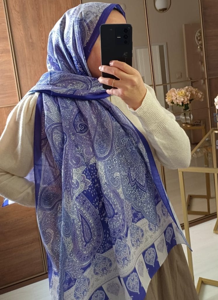 Etnik Etro Desen Pamuk Soft Şal - Morcivert