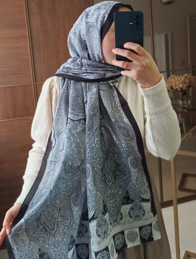 Etnik Etro Desen Pamuk Soft Şal - Siyah
