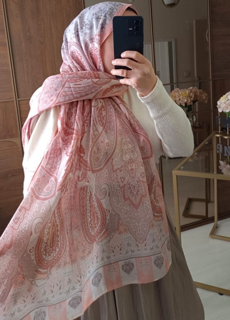 Etnik Etro Desen Pamuk Soft Şal - Soft Pudra