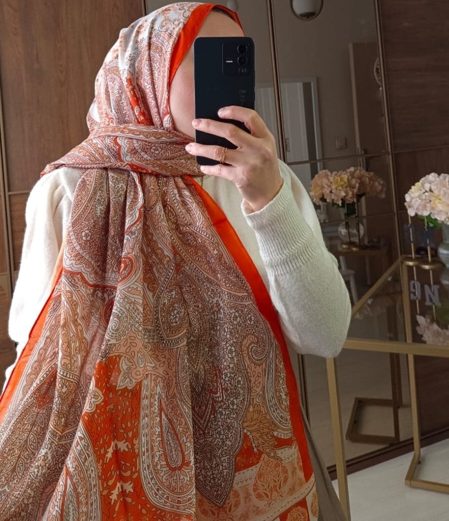 Etnik Etro Desen Pamuk Soft Şal - Turuncu