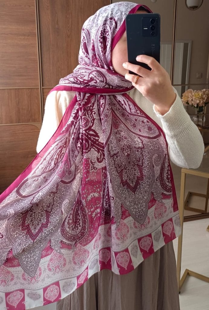 Etnik Etro Desen Pamuk Soft Şal - Vişne