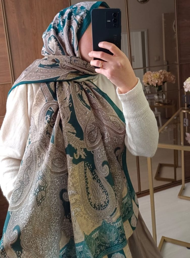 Etnik Etro Desen Pamuk Soft Şal - Yeşil