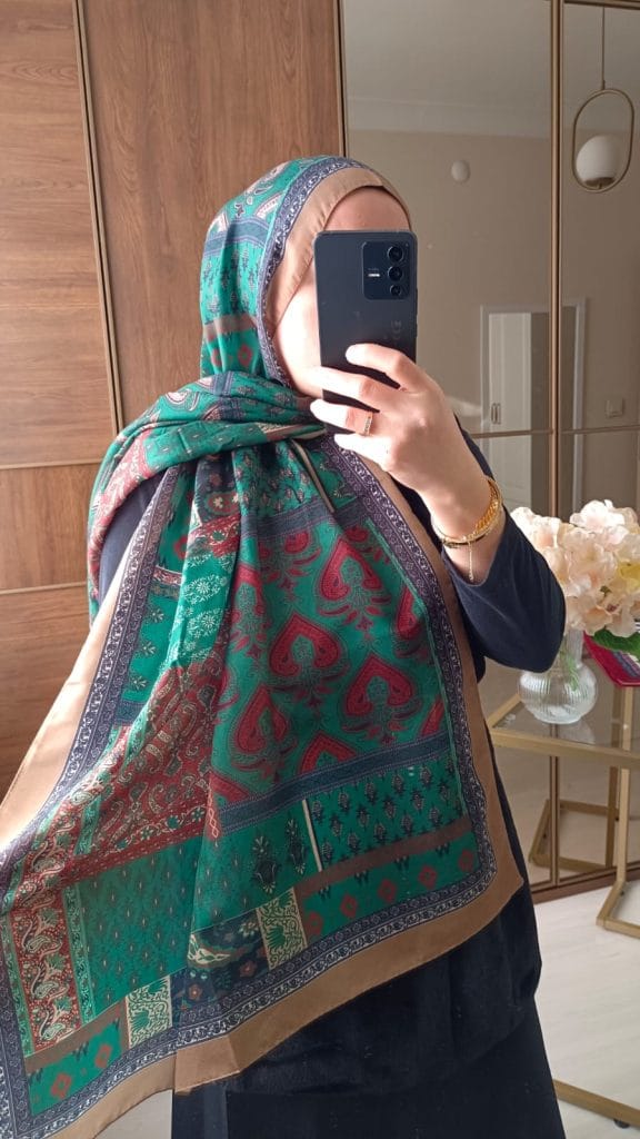 Etro Maça Desen Pamuk Soft Şal - Bej - Yeşil - Kremit