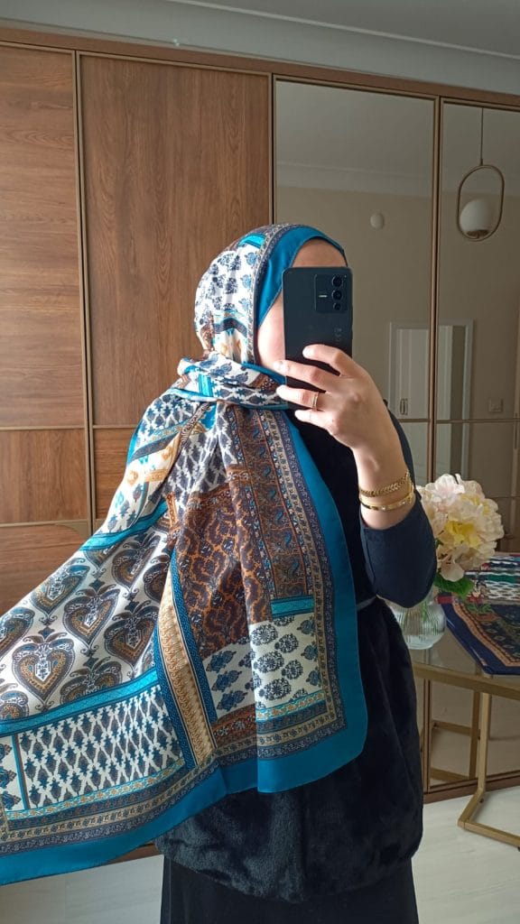 Etro Maça Desen Pamuk Soft Şal - Turkuaz - Hardal Sarı