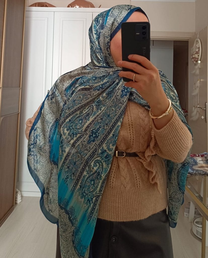 Etro Marka İthal Etnik Desen Vual İpek Şal - Bebe Mavisi