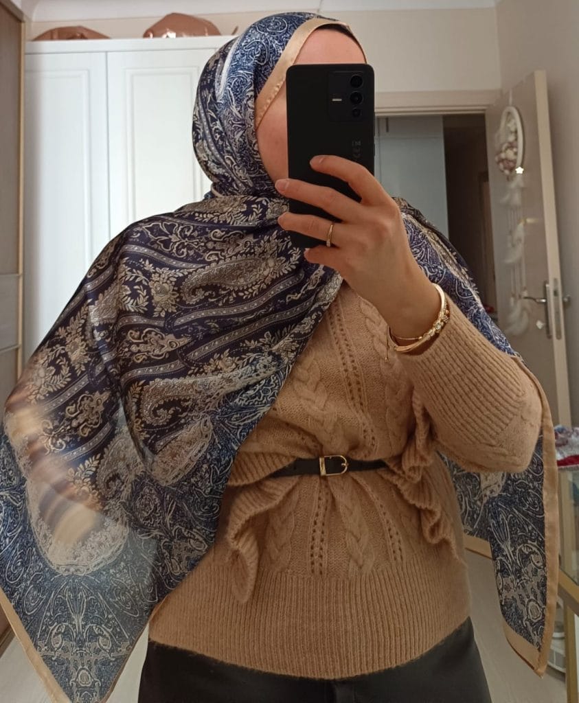 Etro Marka İthal Etnik Desen Vual İpek Şal - Gece Mavisi