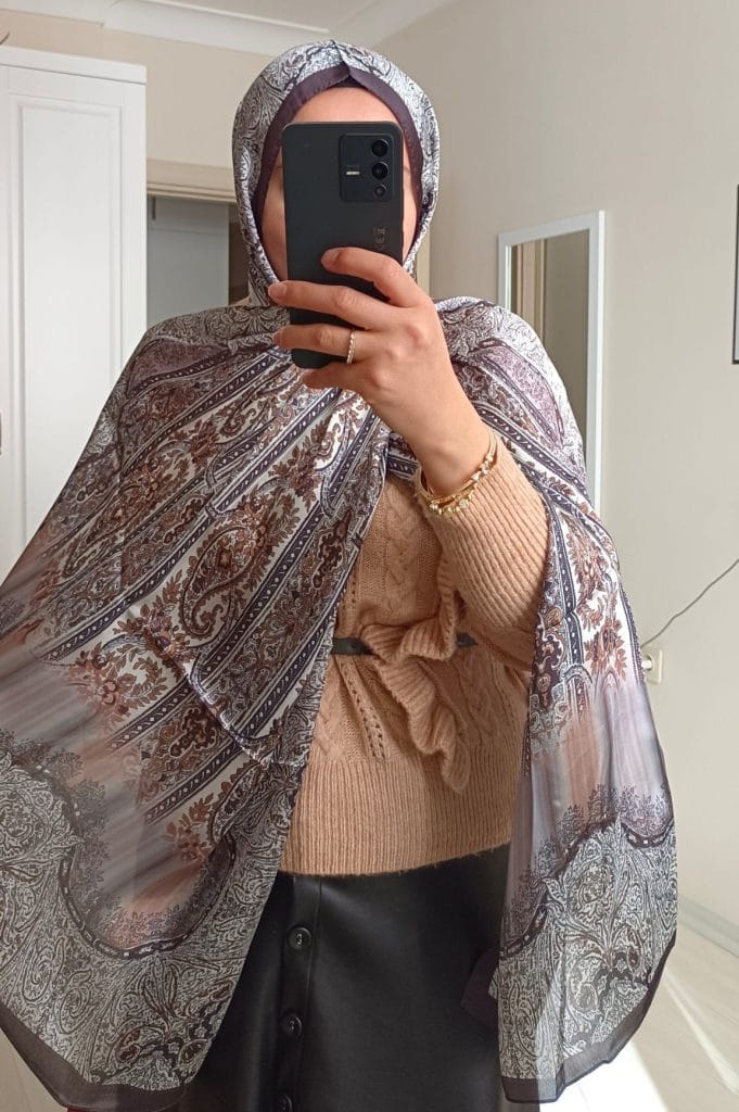 Etro Marka İthal Etnik Desen Vual İpek Şal - Kahve