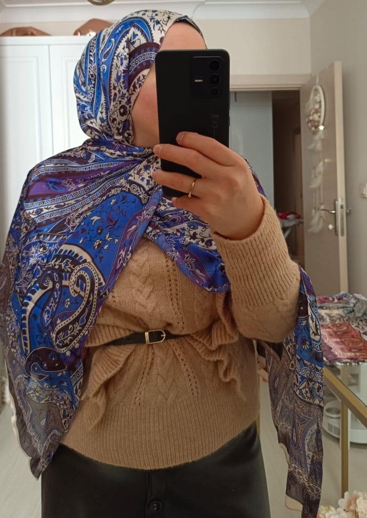 Etro Marka İthal Etnik Desen Vual İpek Şal - Mavi