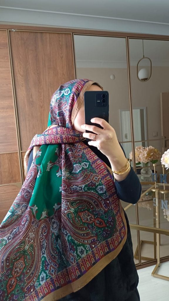 Etnik Desen Pamuk Soft Şal - Bej - Yeşil