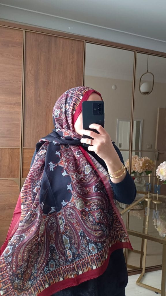 Etnik Desen Pamuk Soft Şal - Bordo - Siyah