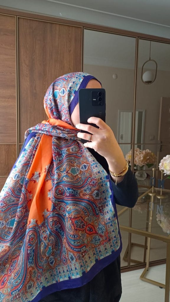 Etnik Desen Pamuk Soft Şal - Morcivert