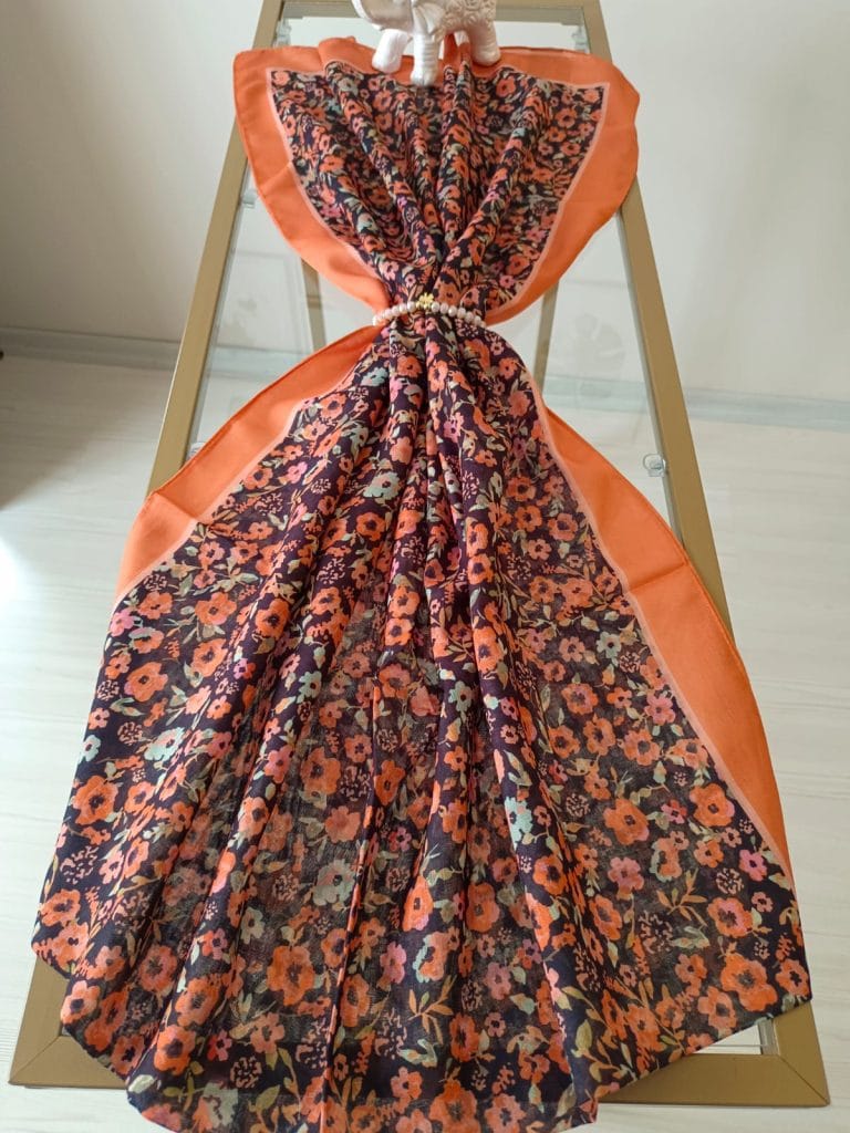 Çiçek Desen Pamuk Soft Şal - Turuncu