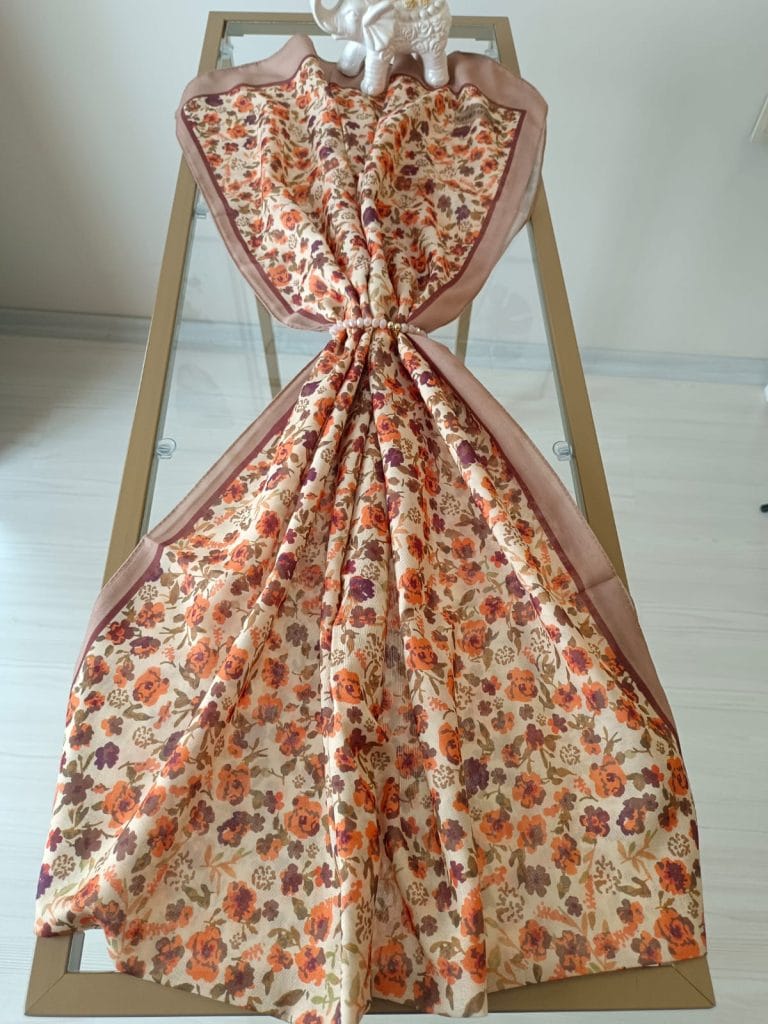 Çiçek Desen Pamuk Soft Şal - Vizon