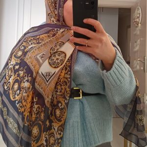 Yerli Vual Versace Şifon Şal - Siyah