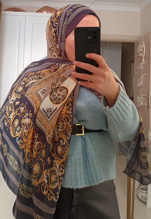 Yerli Vual Versace Şifon Şal - Siyah