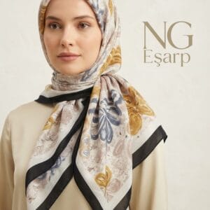 Asya Desen Riva Pamuk Şal - Lacivert - Gold - 2