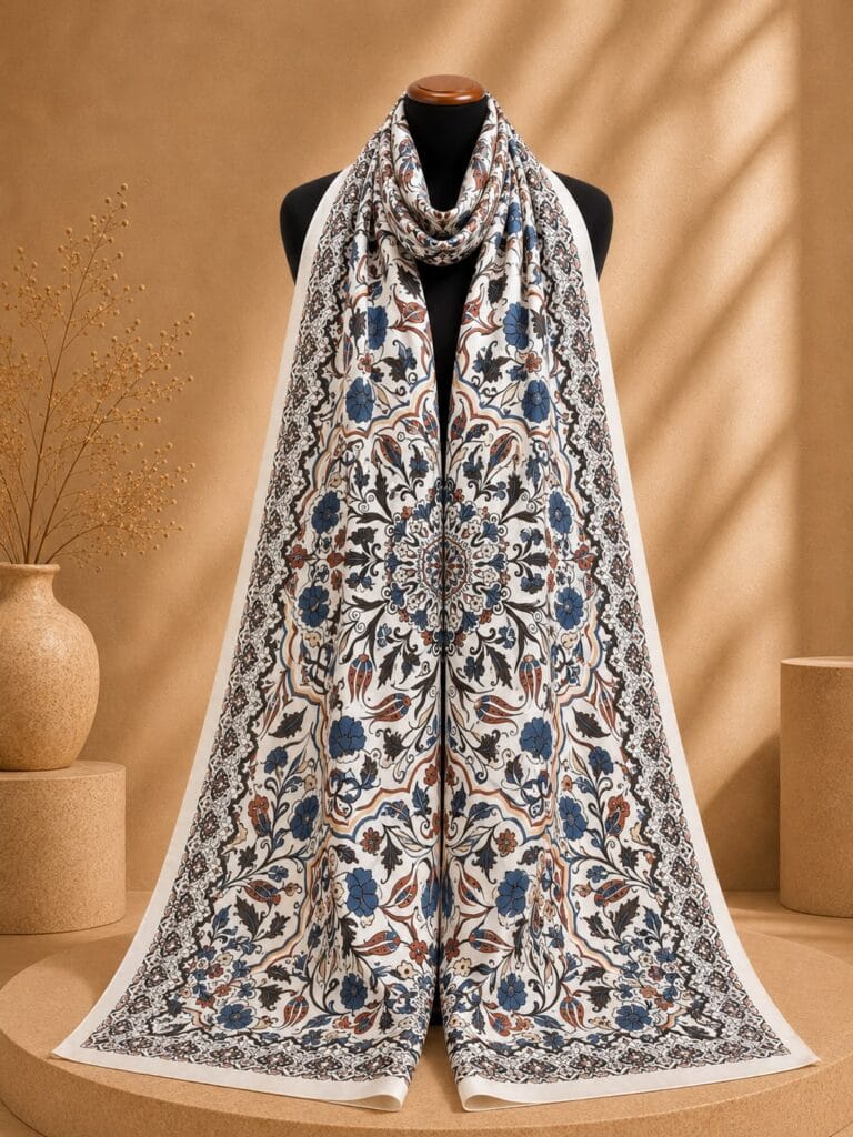 Çini Desen Riva Pamuk Şal - Safir Bahçesi