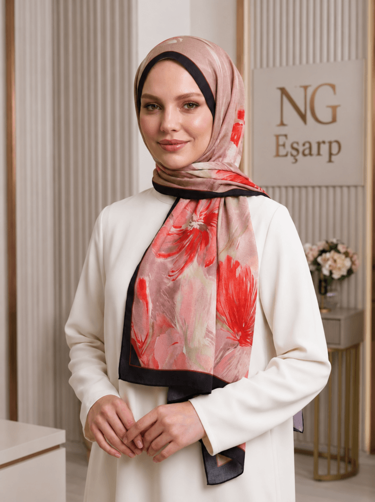 Suluboya Desen Riva Pamuk Şal - Pembe