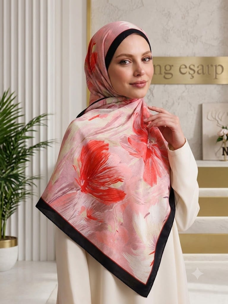 Suluboya Desen Riva Pamuk Şal - Pembe
