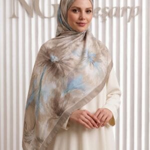 Suluboya Desen Riva Pamuk Şal - Vizon - Buz Mavisi